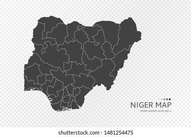 Black silhouette of Niger map on transparent background. EPS10 vector file organized in layers for easy editing.