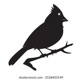 Black Silhouette of a Northern Cardinal Bird Perched on a Branch