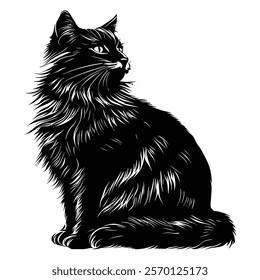 Black silhouette of a Norwegian Forest Cat