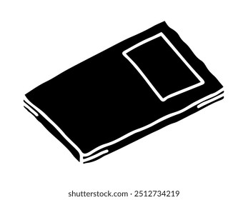 Black silhouette of a notebook isolated on a white background. Concept of school supplies, stationery, minimal design. Print, icon, design element.