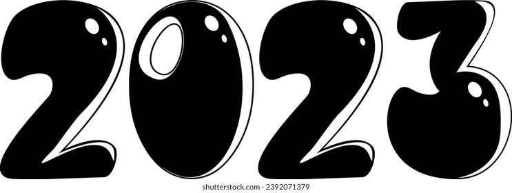 Black silhouette of numbers 2023. Numbers of the new year. Flat style. Clipart. Vector illustration. 