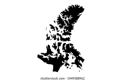 black silhouette of Nunavut territory map in Canada with white background