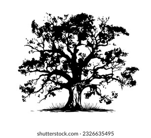 Black silhouette of oak logo. Vector vintage illustration
