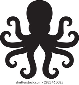 Black silhouette of an octopus on white background with silhouette creature underwater wildlife tentacles illustration isolated tentacle invertebrate cuttlefish abstract minimalist