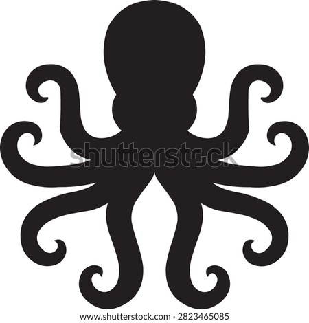 Black silhouette of an octopus on white background with silhouette creature underwater wildlife tentacles illustration isolated tentacle invertebrate cuttlefish abstract minimalist