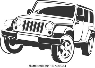black silhouette off road sports SUV jeep type vehicle vector graphic design