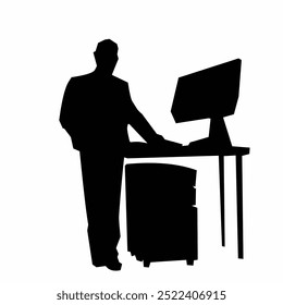 Black silhouette office worker simple vector art
