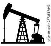 Black silhouette of oil pumpjack rigs for petroleum extraction isolated on white. Nodding donkey units and drilling equipment, energy industry back vector icon. Flat minimal engineering machinery sign