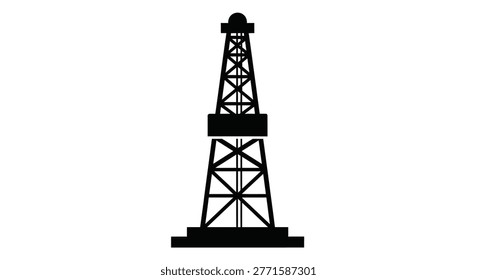 a black silhouette of an oil rig set against a white background, depicting its structural details in a simplified form. high-quality professional detailed modern