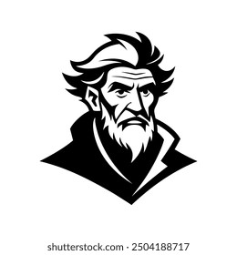 A black silhouette of an Old Man Logo Design template 	