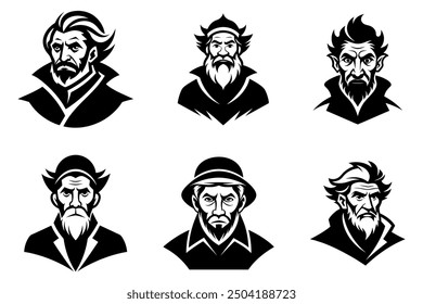 A black silhouette of an Old Man Logo Design template 	