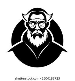 A black silhouette of an Old Man Logo Design template 	