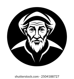 A black silhouette of an Old Man Logo Design template 	