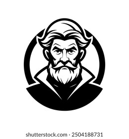 A black silhouette of an Old Man Logo Design template 	