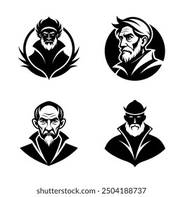 A black silhouette of an Old Man Logo Design template 	