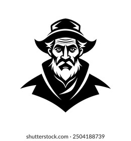 A black silhouette of an Old Man Logo Design template 	