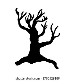 black silhouette of an old tree isolated on a white background,, with dry branches, the horrors of Halloween
vector illustration