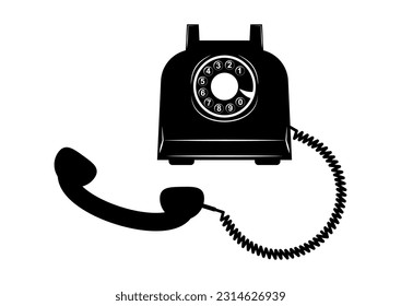 Black Silhouette of an Old Vintage Telephone Cartoon illustration