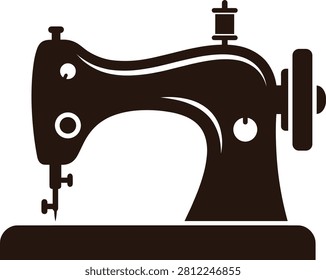 Black silhouette of an oldfashioned sewing machine with detailed mechanical parts