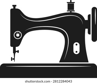 Black silhouette of an oldfashioned sewing machine with detailed mechanical parts