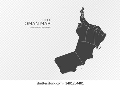 Black silhouette of Oman map on transparent background. EPS10 vector file organized in layers for easy editing.
