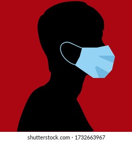 a black silhouette on a red background wearing a medical mask.