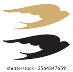 Black silhouette on a white background. A swallow soaring in the air. Swallow logo and icon