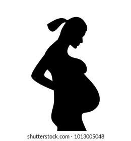 Black silhouette on white background of a pregnant woman, symbol of birth and continuation of the genus, vector