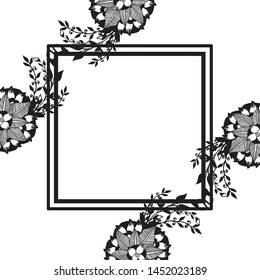 Black silhouette on white background, art of flower frame. Vector