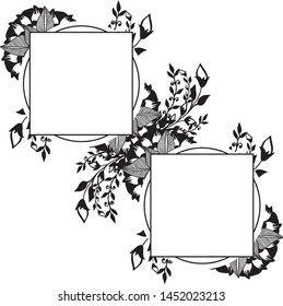 Black silhouette on white background, art of flower frame. Vector