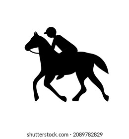 Black silhouette on a white background - a rider on a horse. Horse riding sport concept