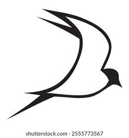 Black silhouette on a white background. A swallow soaring in the air. Swallow logo and icon