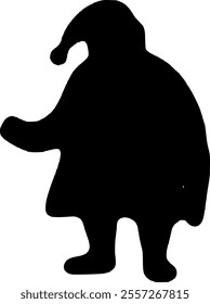 Black silhouette on a white background. Santa Claus in a fur coat and hat.