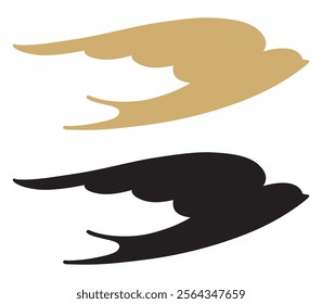 Black silhouette on a white background. A swallow soaring in the air. Swallow logo and icon