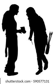 Black silhouette of an ?rchery on a white background. Sport, archery, shooting range.