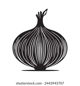 black silhouette of a Onion with thick outline side view isolated