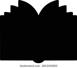 Black silhouette of an open book with stepped page edges reading
