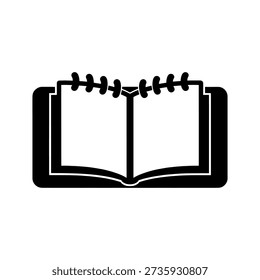 A black silhouette of an open notebook with spiral binding silhouette