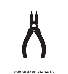 A black silhouette of opened cutting pliers is displayed over an isolated background