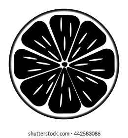 The black silhouette of an orange in a cut on a white background