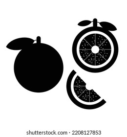 naranja de la silueta negra con hilo de la mitad de la hoja sobre fondo blanco