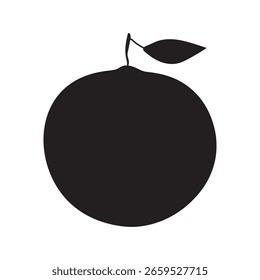Black silhouette of orange. Vector fruit on isolated background.