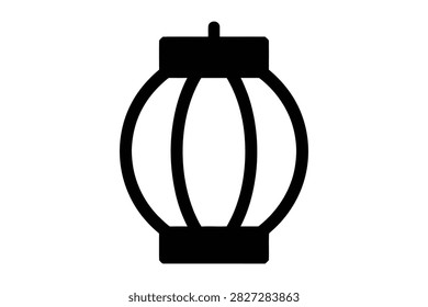 Black silhouette oriental paper lantern, classic East Asian light, festive decoration, cultural ambiance, simple icon.