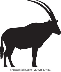 Black silhouette of an oryx antelope standing side view isolated on transparent surface.