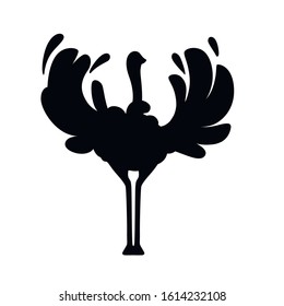Black silhouette сute ostrich stay on two legs african flightless bird cartoon animal design flat vector illustration isolated on white background