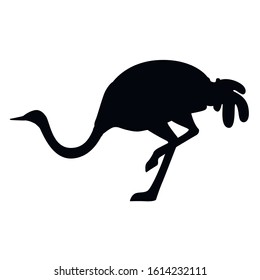 Black silhouette сute ostrich stay on one leg african flightless bird cartoon animal design flat vector illustration isolated on white background