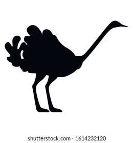 Black silhouette сute ostrich stay on two legs african flightless bird cartoon animal design flat vector illustration isolated on white background