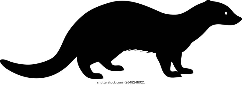 Black silhouette of an otter in side view isolated on a white background