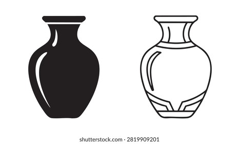 black silhouette and outline art vector icon of ancient chinese vase