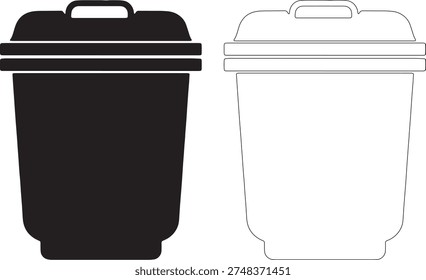 Black silhouette and outline of a compost bin white